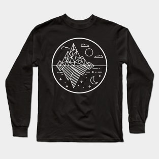 Two Geometric Mountains Day and Night Line Art Long Sleeve T-Shirt